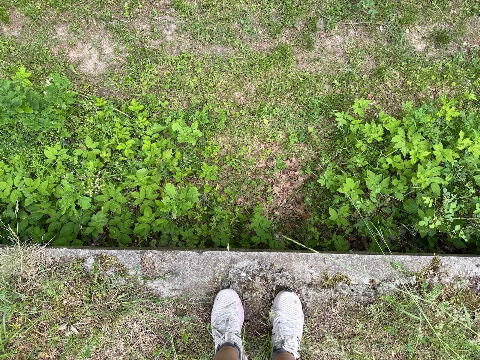 Zwei Füße an einem Absatz von oben fotografiert