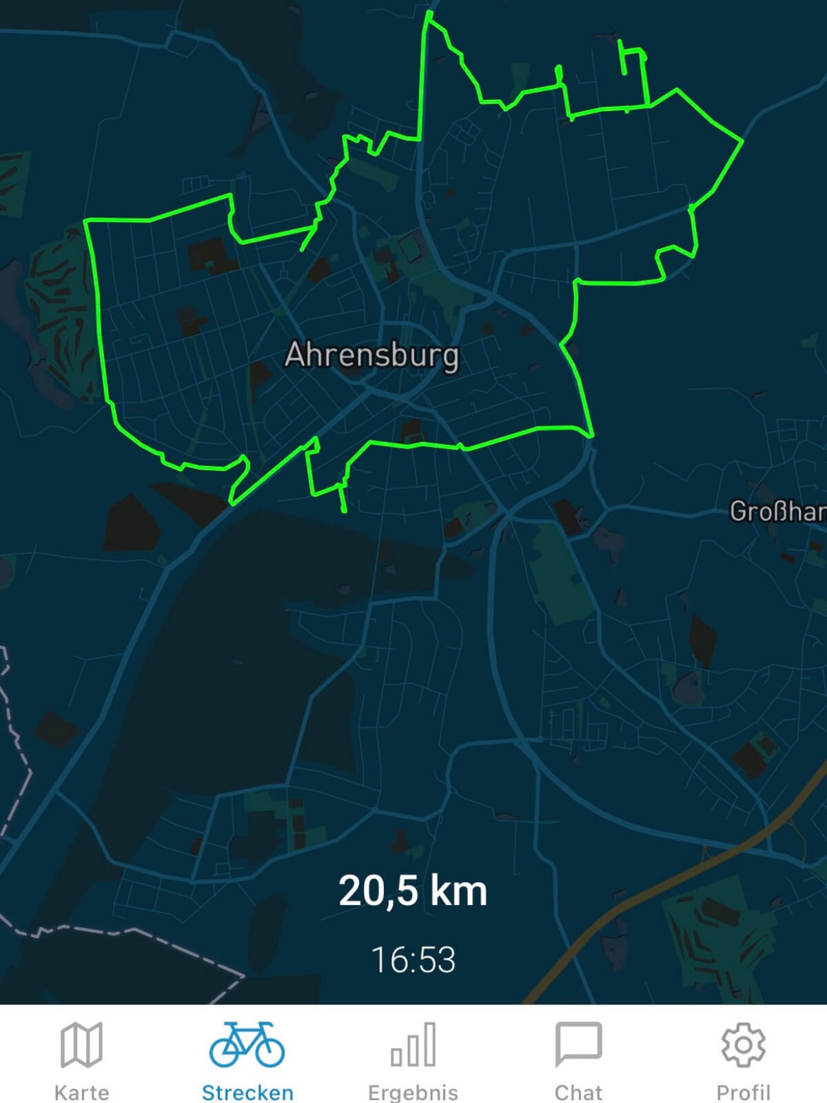 Streckenverlauf rund um Ahrensburg beim Stadtradeln 2021