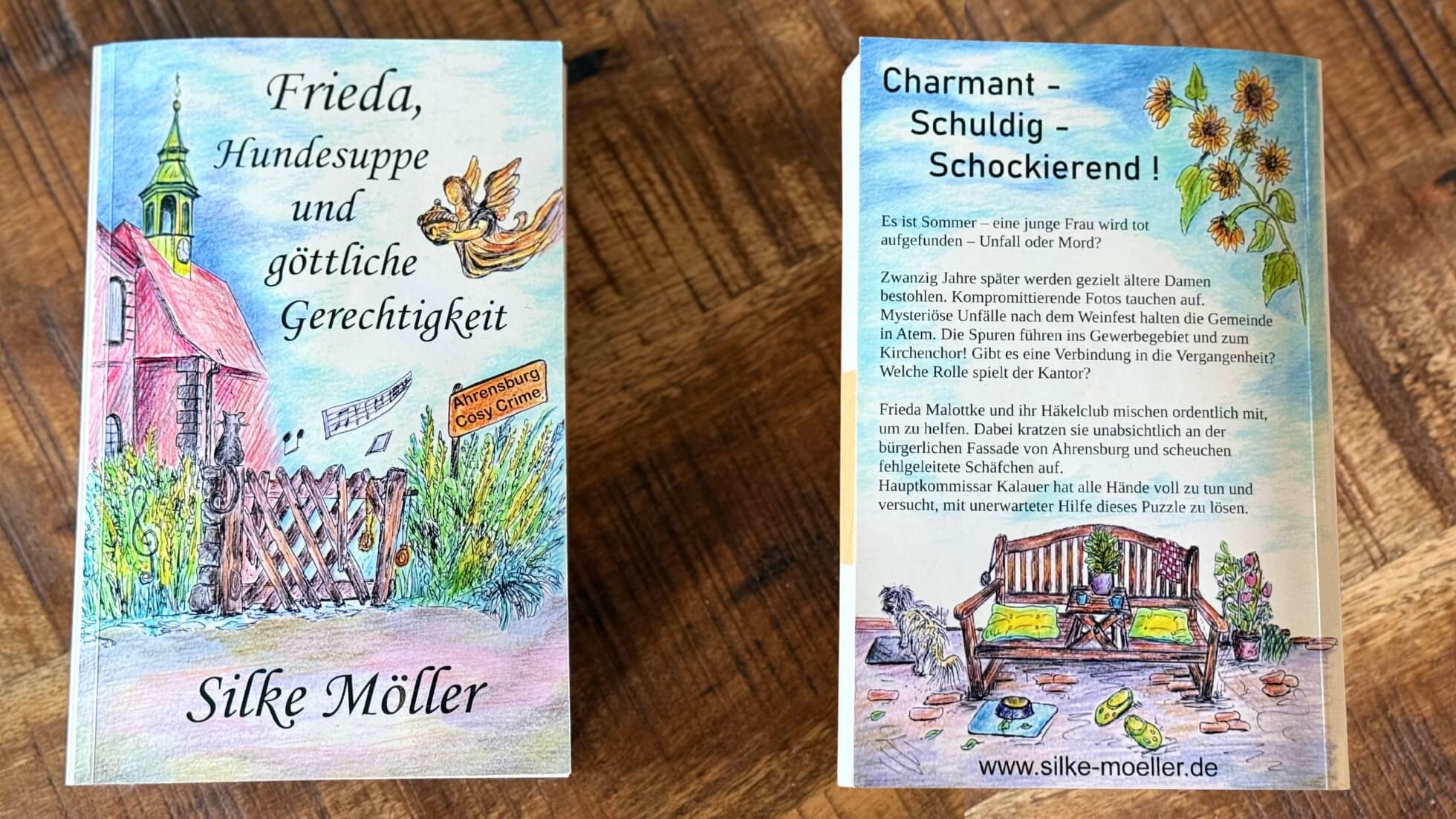 Frieda, Hundesuppe und göttliche Gerechtigkeit – Buch-Cover und Rückseite
