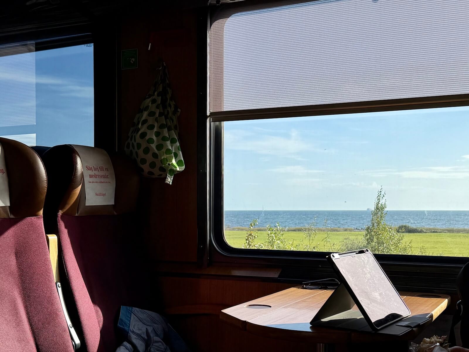 Blick aus einem Zugfenster auf Wasser